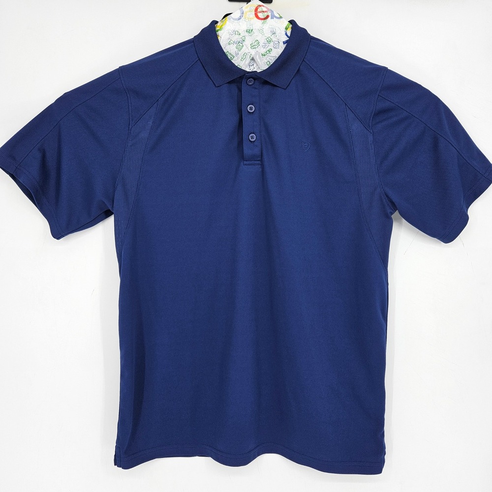 Ariat Tek Shirt Mens Medium Polo Performance Blue Short Sleeve Lightweight
